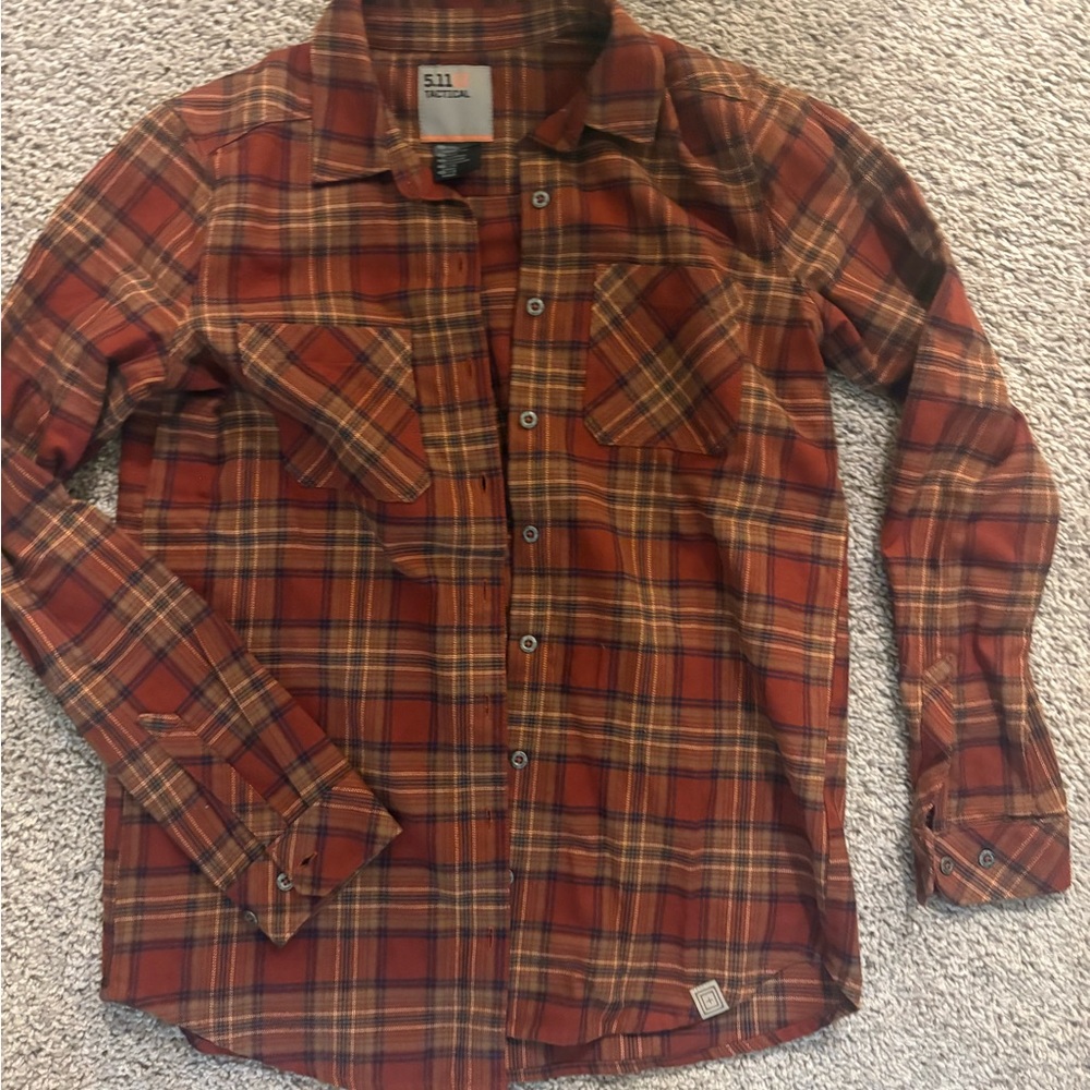5.11 Tactical Orange and Brown Plaid Shirt